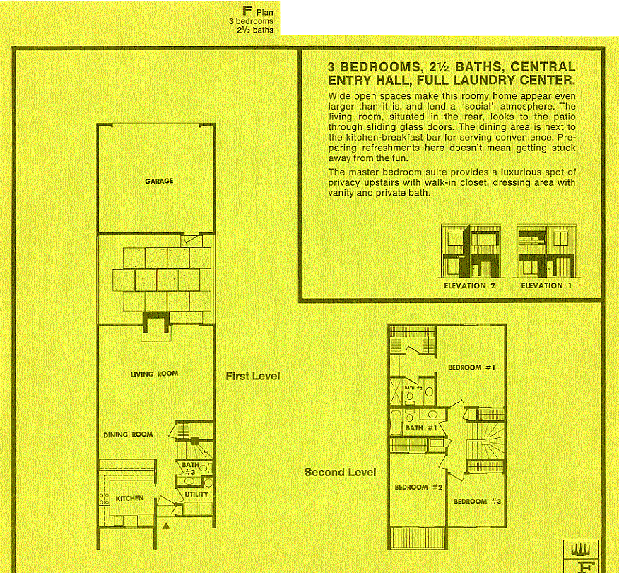 This two level plan has a central entry hall, and a full laundry. 
  Wide open spaces make this roomy home appear even larger than it is, and lend a social atmosphere. The living room, situated in the rear, looks to the patio through sliding glass doors.