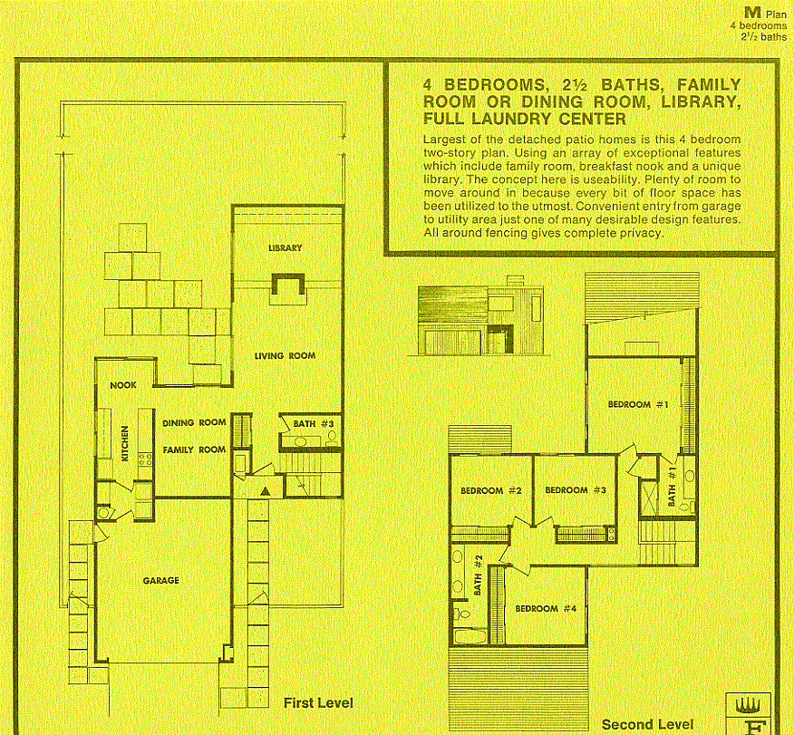 Largest of the detached patio homes is this two-story plan. Using an array of exceptional features which include family room, breakfast nook, and a unique library.